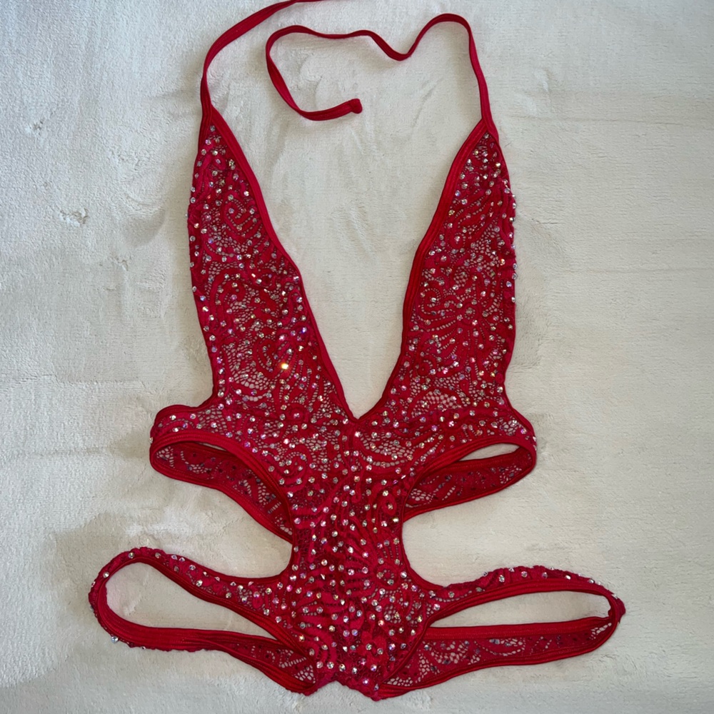 Red Bejeweled One Piece
